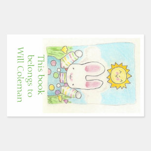 Polka dot bunny boekenplaat rechthoekige sticker