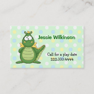 Polka Dot & Cartoon Dragon Playdate Card Contactkaartje