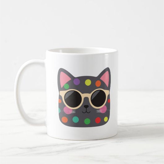 Polka Dot Cat with Sunglasses Mug | Cute Quirky (Gauche)