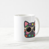 Polka Dot Cat with Sunglasses Mug | Cute Quirky Koffiemok (Voorkant rechts)