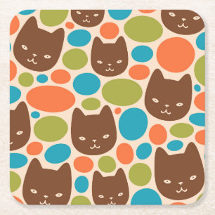 Polka Dot Cats Patroon Vierkante Kartonnen Onderzetter