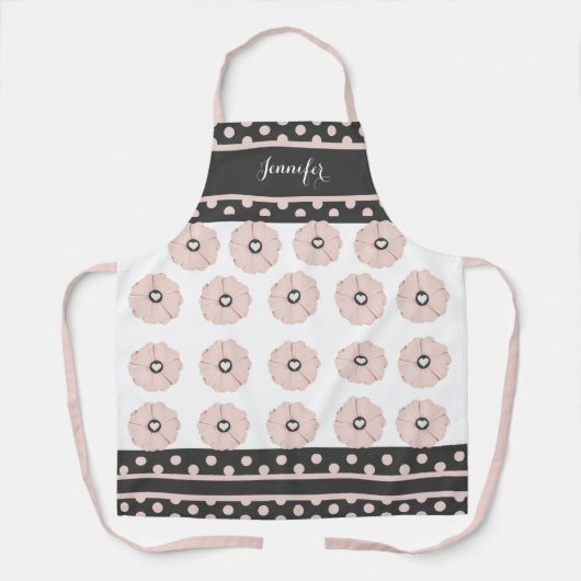  Polka Dot Charcoal Pink Personalized Apron Schort (Voorkant)