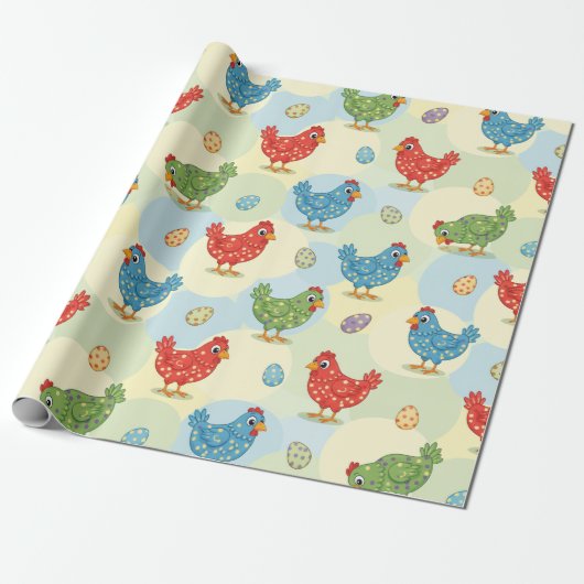 Polka Dot Chickens Wrapping Paper Cadeaupapier (Uitgerold)