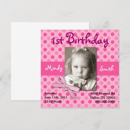 Polka Dot Child Birthday Invite (meisje) Kaart (Voorkant / Achterkant)
