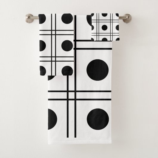 Polka Dot Circle Black en White Check Pattern Bad Handdoek (Insitu)
