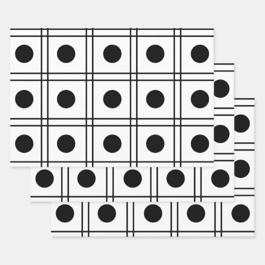 Polka Dot Circle Black en White Check Pattern Inpakpapier Vel (Set)