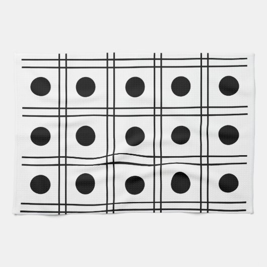 Polka Dot Circle Black en White Check Pattern Theedoek (Horizontaal)