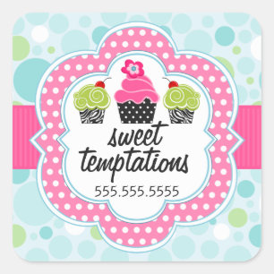 Polka Dot Crazy Cupcake Bakery Box Seals Vierkante Sticker