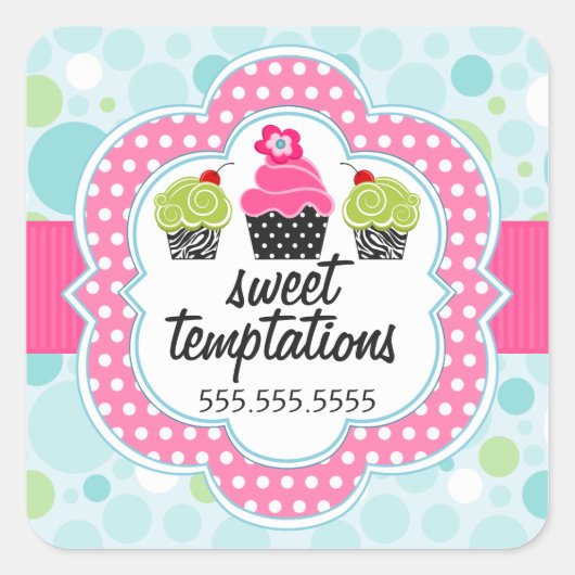 Polka Dot Crazy Cupcake Bakery Box Seals Vierkante Sticker (Voorkant)