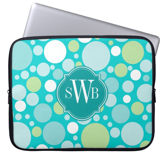 Polka Dot Crazy Pattern Monogram gepersonaliseerd Laptop Sleeve (Voorkant)