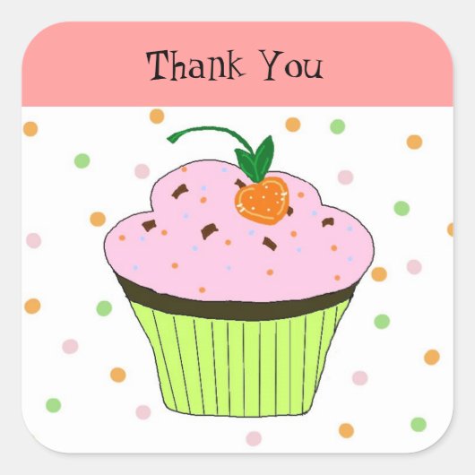 Polka Dot Cupcake Bedankt Vierkante Sticker (Voorkant)