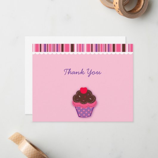 Polka Dot Cupcake Merci Cartes de notes (Devant/Arrière en situation)