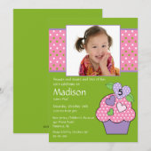 Polka Dot Cupcake Photo Invitation à l'anniversair (Devant / Derrière)