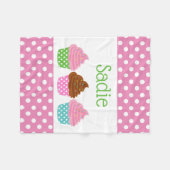 Polka Dot Cupcakes Personalized Fleece Blanket (Voorkant (Horizontaal))