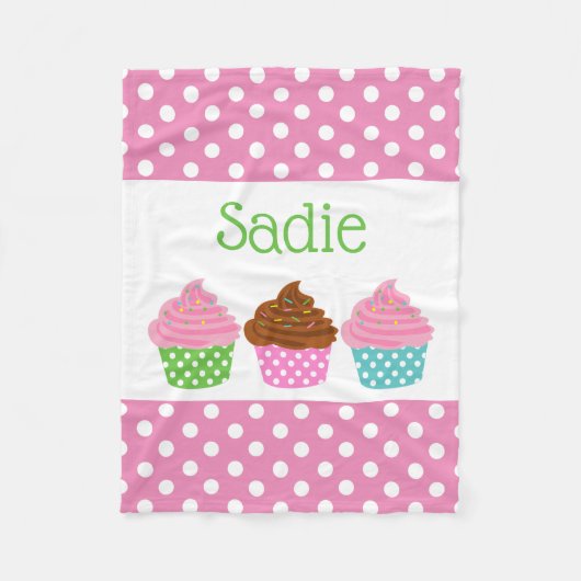 Polka Dot Cupcakes Personalized Fleece Blanket (Voorkant)