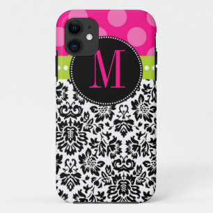 Polka Dot & Damask Monogram iPhone 11 Hoesje