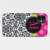 Polka Dot & Damask | Monogram Case-Mate iPhone Case (Achterkant (horizontaal))