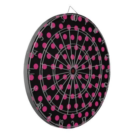 Polka Dot Dartboard (zwart en neonroze) Dartbord (Voorkant Links)