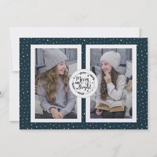 Polka Dot Deux Photo Carte de Noël Blue (Devant)