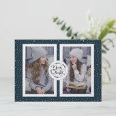 Polka Dot Deux Photo Carte de Noël Blue (Debout devant)