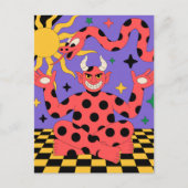 Polka Dot Devil en Snake Checkered Floor Briefkaart (Voorkant)