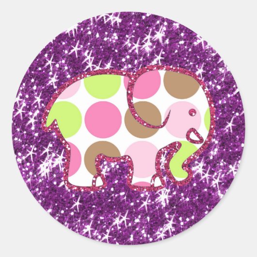 Polka Dot Elephant Sparkly Paars Girly Gifts Ronde Sticker (Voorkant)