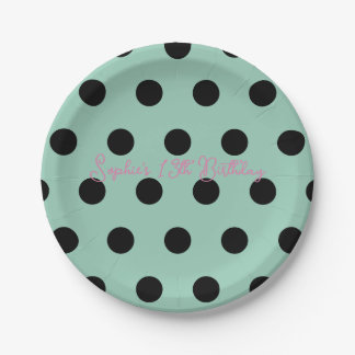 Polka Dot Feestje 13e Verjaardag - Groene & Zwarte Papieren Bordje