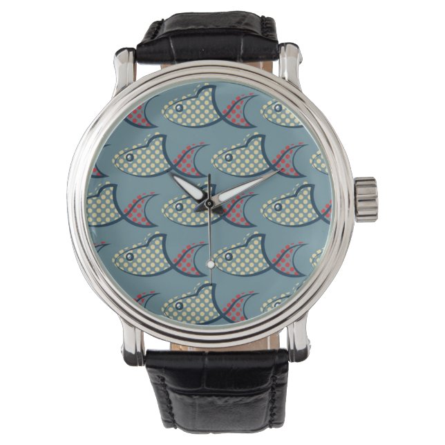Polka Dot Fish Pattern Horloge (Voorkant)