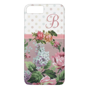 Polka Dot Floral Roos Monogram iPhone 8 Plus / 7 Plus Hoesje