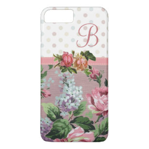 Polka Dot  Floral Roos Monogram iPhone 8 Plus / 7 Plus Hoesje