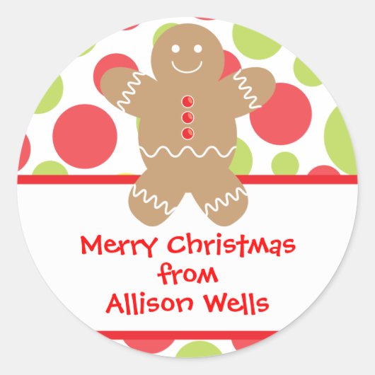 Polka Dot Gingerbread Man Christmas Gift Sticker (Voorkant)