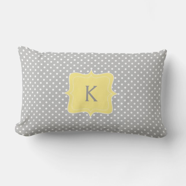 Polka Dot Gray and Yellow Monogram Kussen (Voorkant)