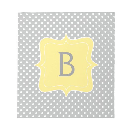 Polka Dot Gray and Yellow Monogram Notitieblok (Voorkant)