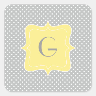 Polka Dot Gray and Yellow Monogram Vierkante Sticker