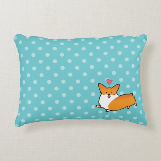 Polka Dot Happy Corgi Pillow Accent Kussen (Voorkant)