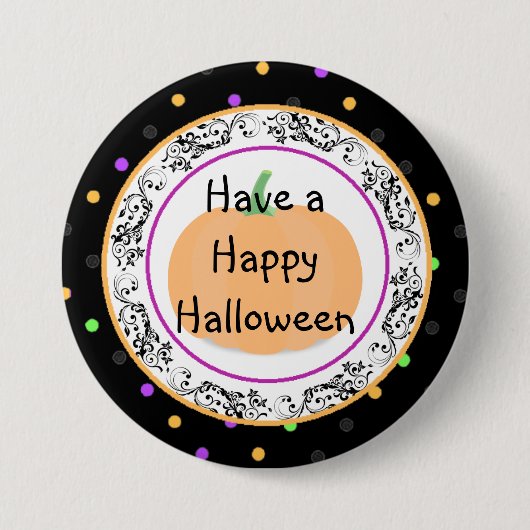 Polka Dot Happy Halloween Black Button (Voorkant)