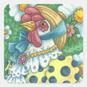 POLKA DOT HEN, STICKER-vierkant, blad Vierkante Sticker
