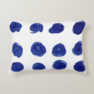 Polka dot, indigo blauwe waterverf. accent kussen