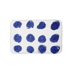 Polka dot, indigo blauwe waterverf. badmat