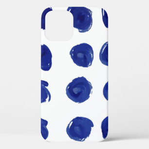 Polka dot, indigo blauwe waterverf. iPhone 12 hoesje
