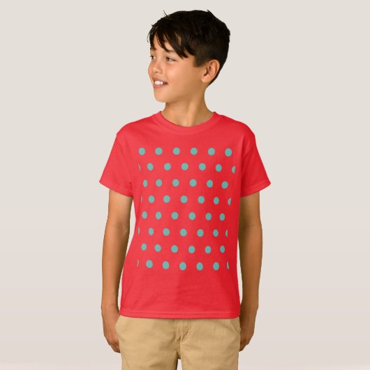 Polka Dot Kind T-shirt (rood & aqua) (Voorkant volledig)
