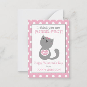 Polka Dot Kitty Cat Valentijnse klaslokaalkaarten Notitiekaartje