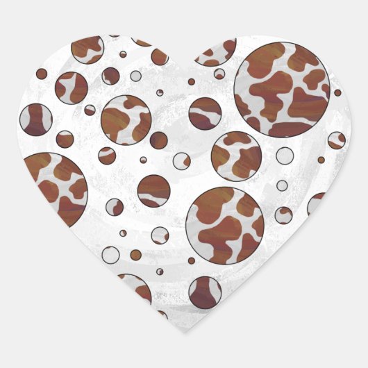 Polka Dot Koe Brown and White Print Hart Sticker (Voorkant)