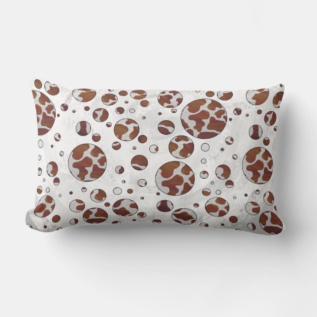 Polka Dot Koe Brown and White Print Kussen (Voorkant)
