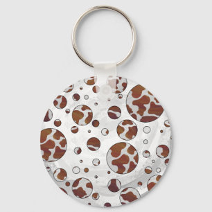 Polka Dot Koe Brown and White Print Sleutelhanger