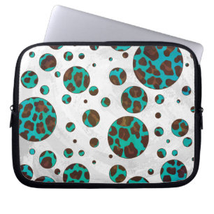 Polka Dot Koe Brown en Blauwgroen print Laptop Sleeve