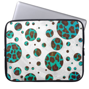 Polka Dot Koe Brown en Blauwgroen print Laptop Sleeve