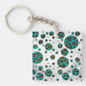 Polka Dot Koe Brown en Blauwgroen print Sleutelhanger (Voorkant)