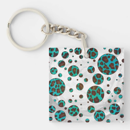 Polka Dot Koe Brown en Blauwgroen print Sleutelhanger (Voorkant)