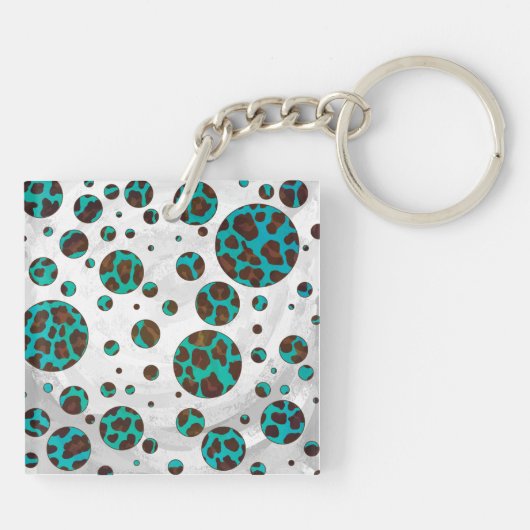 Polka Dot Koe Brown en Blauwgroen print Sleutelhanger (Achterkant)